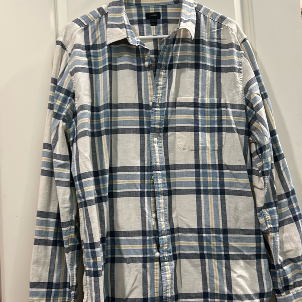J. Crew Plaid Button Down 100%Cotton LongSleeve Casual Shirt pocket front Size L